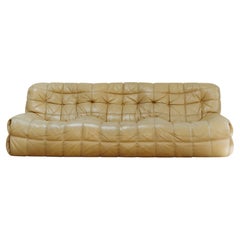 Kashima 3-seater, beige leather by Michel Ducaroy for Ligne Roset