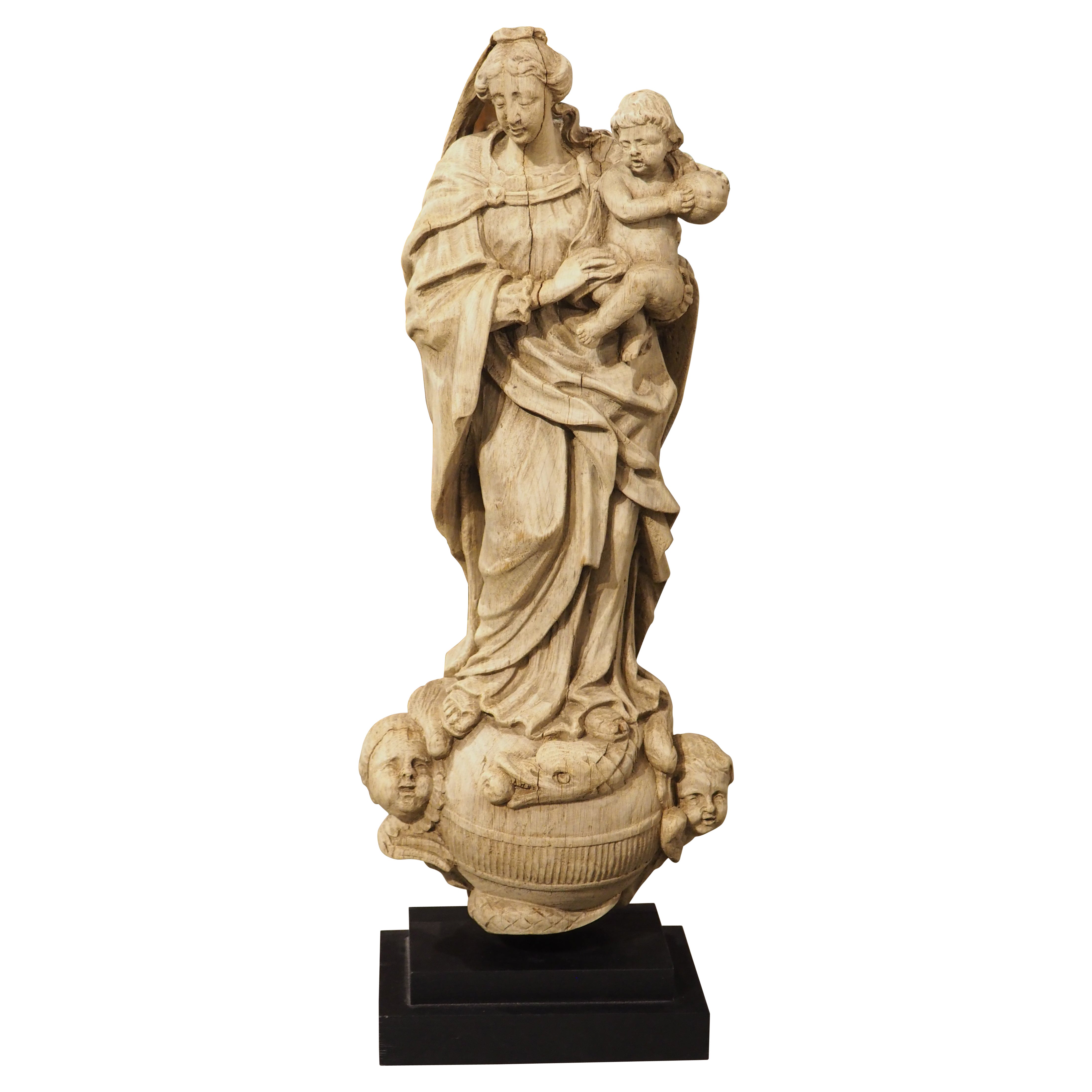 18th Century French Oak Sculpture of Madonna and Child
