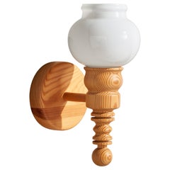 Schwedische Designerin, Wandleuchte, Kiefernholz, Stoff, Schweden, 1970er Jahre