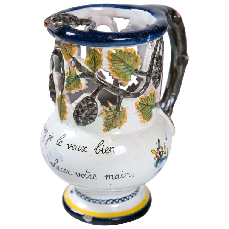 French Faience Puzzle Jug, Late 19th Century For Sale at 1stDibs