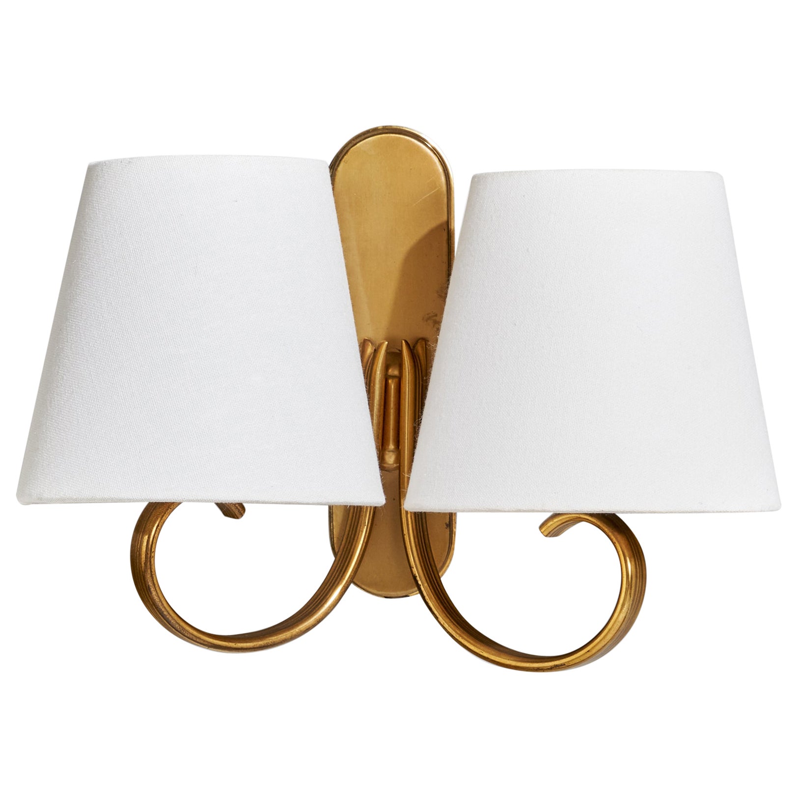 Austrian Designer, Wall Light, Brass, Fabric, Austria, 1950s