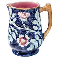 Antique English Majolica Pitcher, "Wild Rose, " Late 19th Century