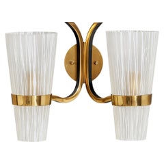 Italian Designer, Wall Light, Brass, Glass, Italy, 1950s