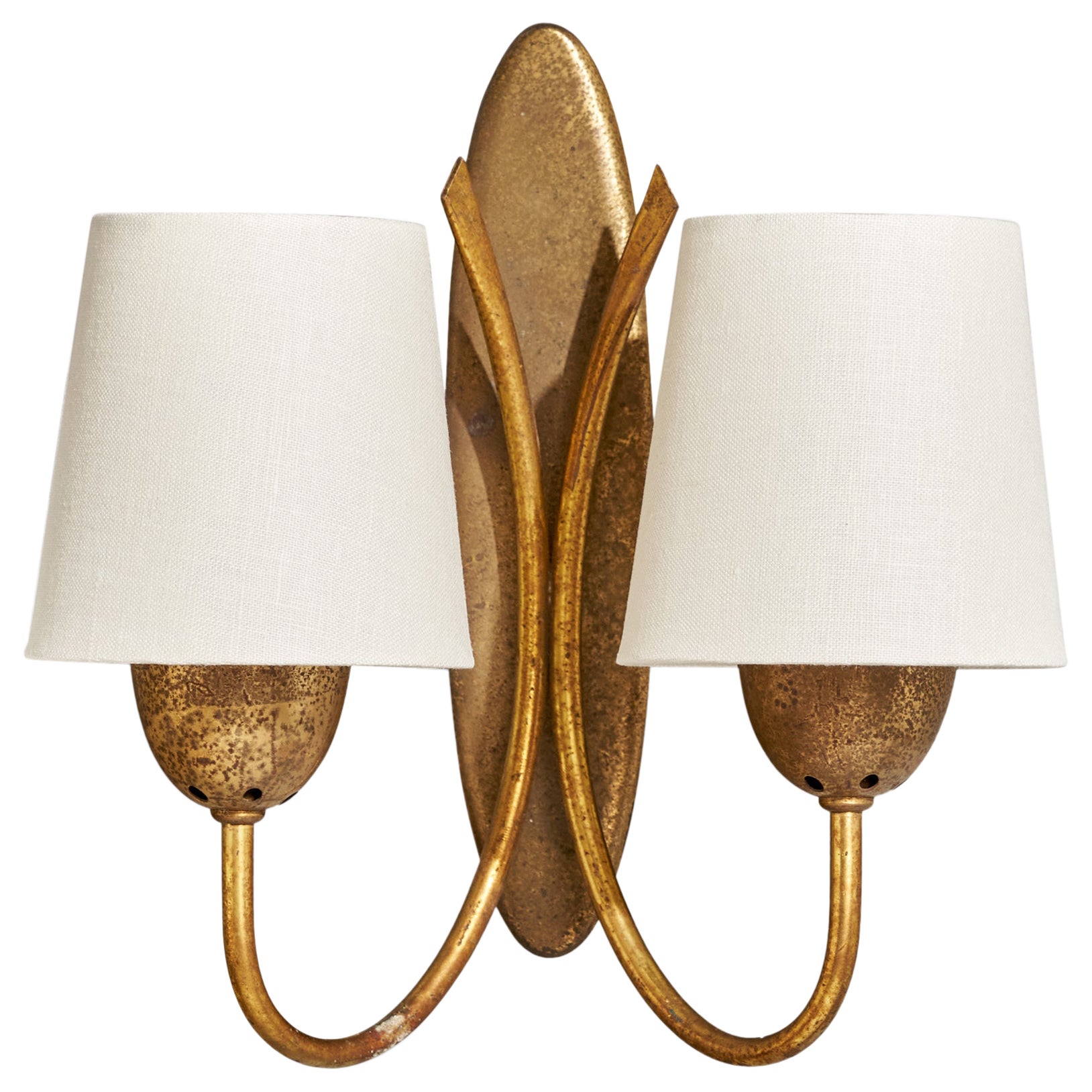 German Designer, Wall Light, Brass, Fabric, Germany, 1950s