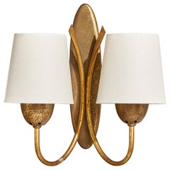 Deutsche Designerin, Wandleuchte, Messing, Stoff, Deutschland, 1950er Jahre