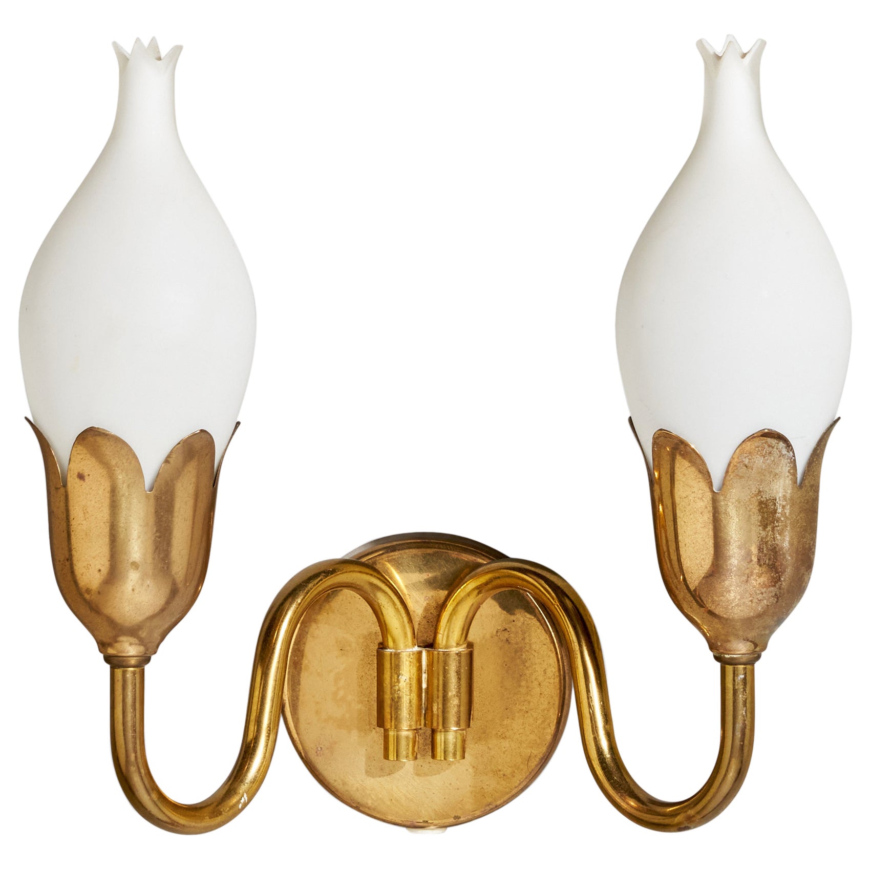 Fog & Mørup, Wall Light, Brass, Glass, Denmark, 1950s For Sale