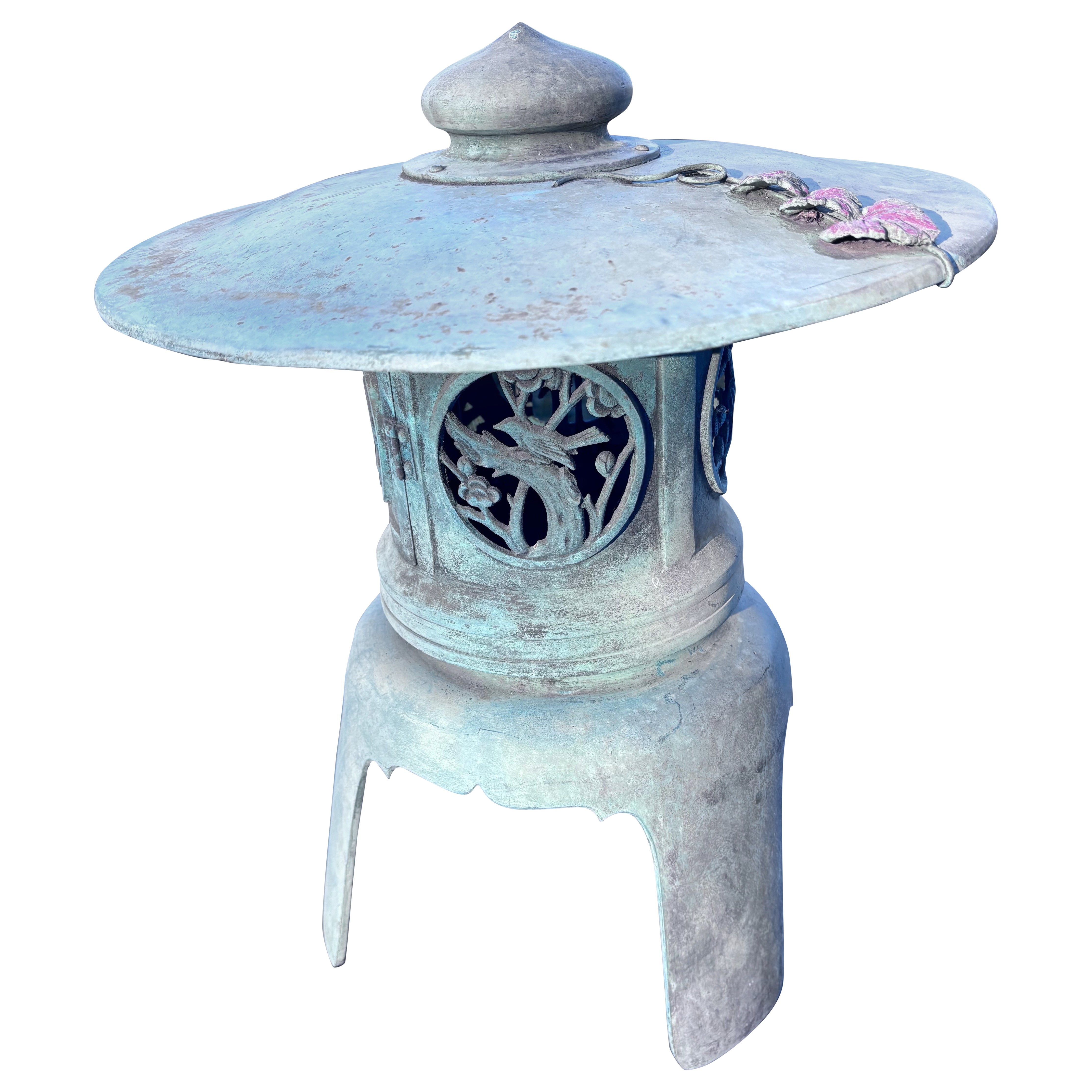Japan Large Old Blue Bronze Lantern with Fine Details
