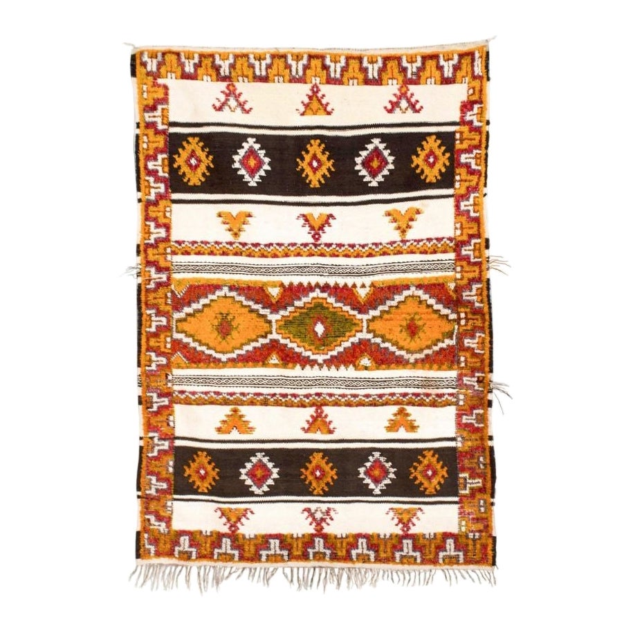 Tapis de sol marocain vintage en laine orange berbère tribale