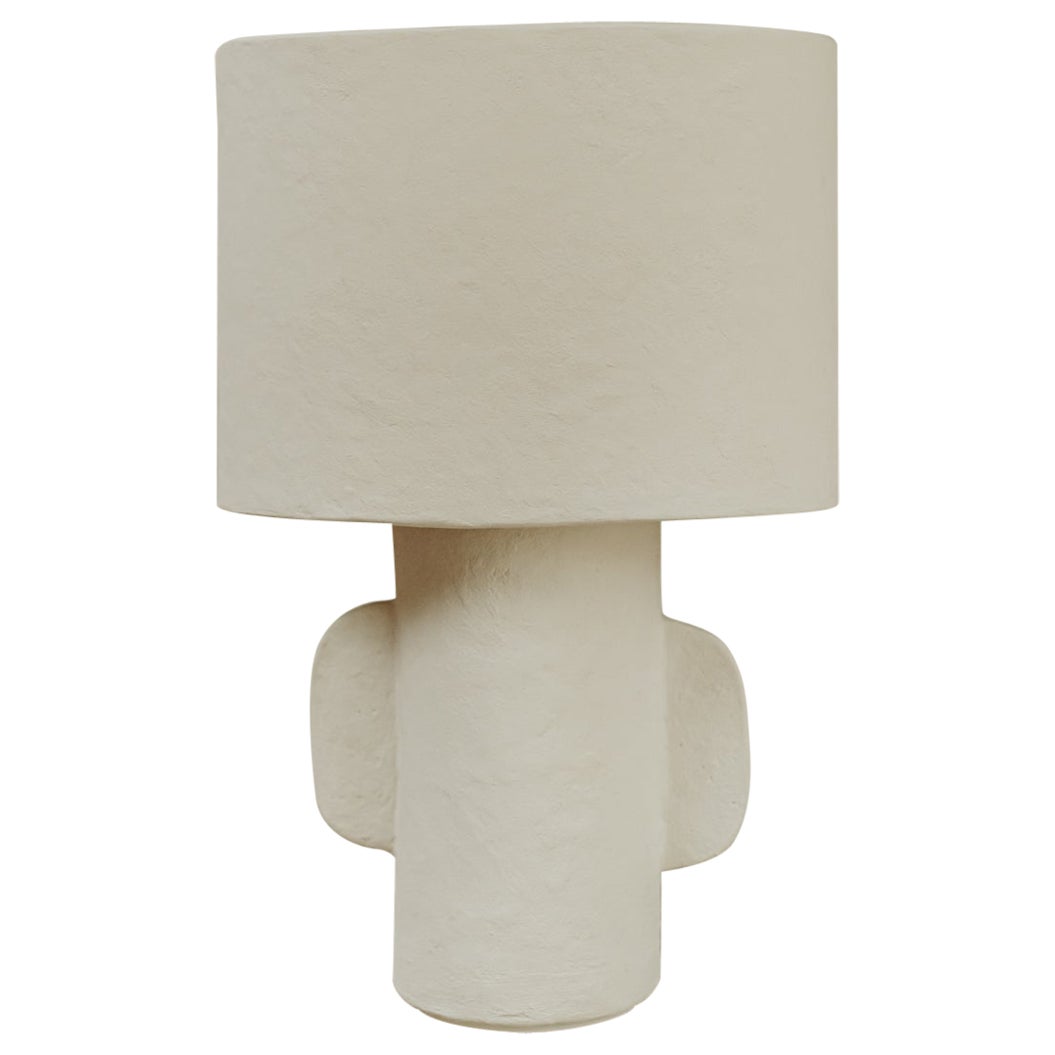 White Papier Maché ovalshaped Table Lamp
