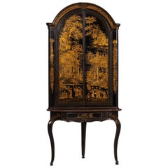 Antique 18th c. English Black Lacquer and Parcel Gilt Japanned Corner Cabinet on Stand