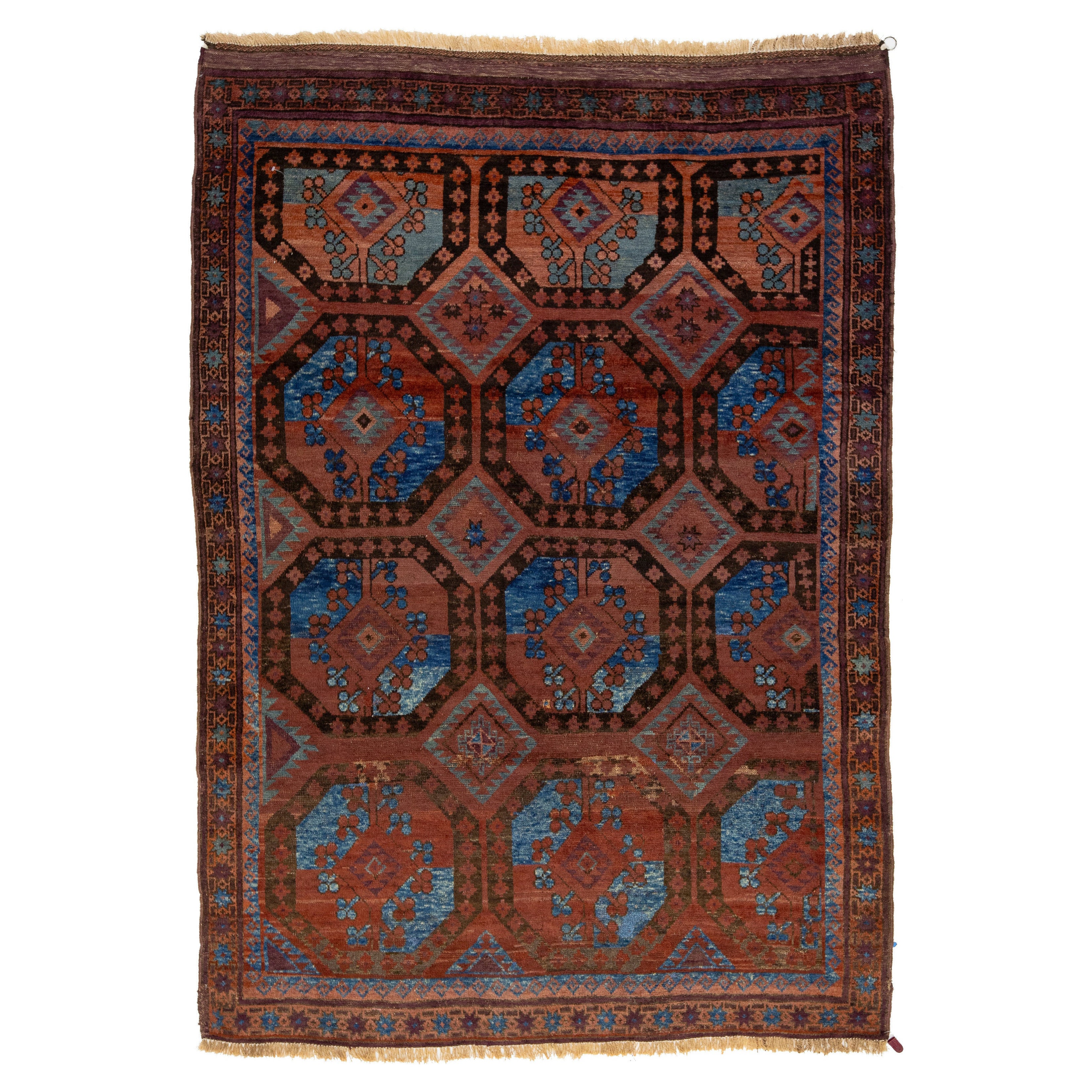 Rust Antique Turkmen Persian Wool Rug With Geometric Design For Sale