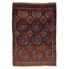 Rust Antiker Turkmen-Perserteppich aus Wolle mit geometrischem Design
