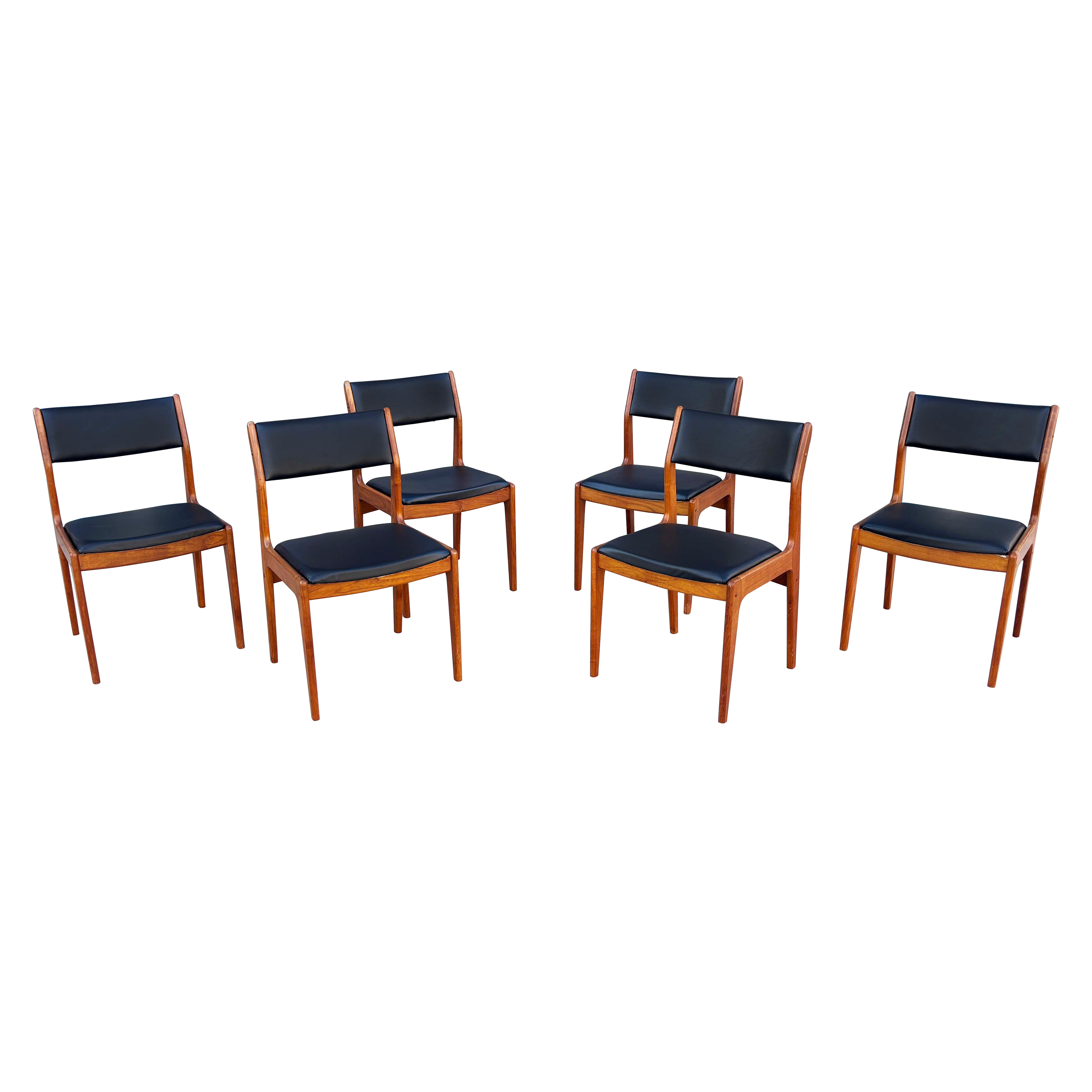 Set de 6 sillas de comedor danesas de teca de los años 70