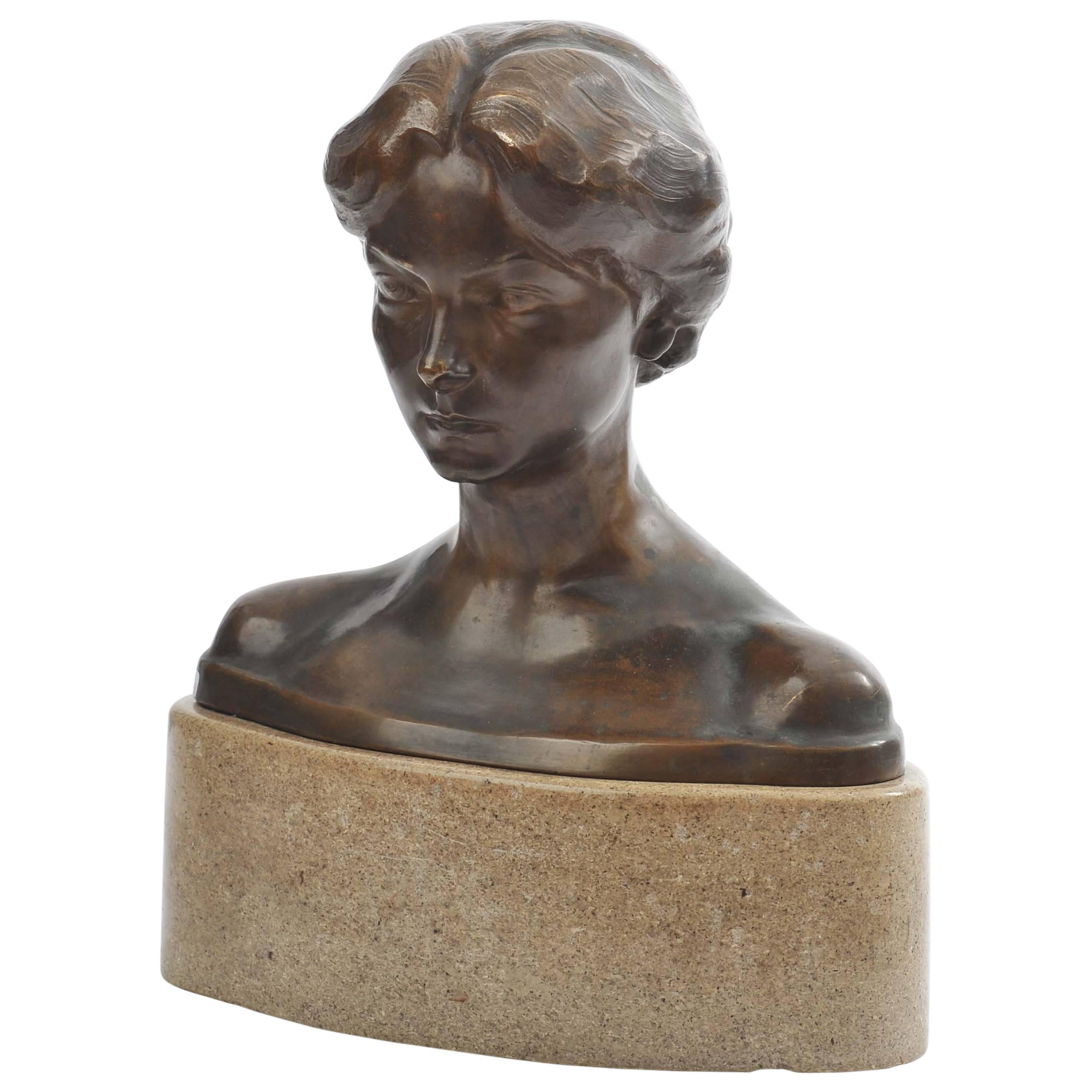 Bronze Bust of a Young Lady, circa 1900 by Bory