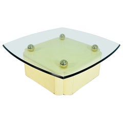 Vintage Coffee Table With Brass Accents & Glass Top after Karl Springer