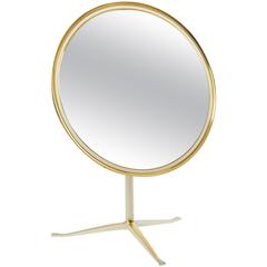 1950th Vanity Table Mirror in Brass and Cream