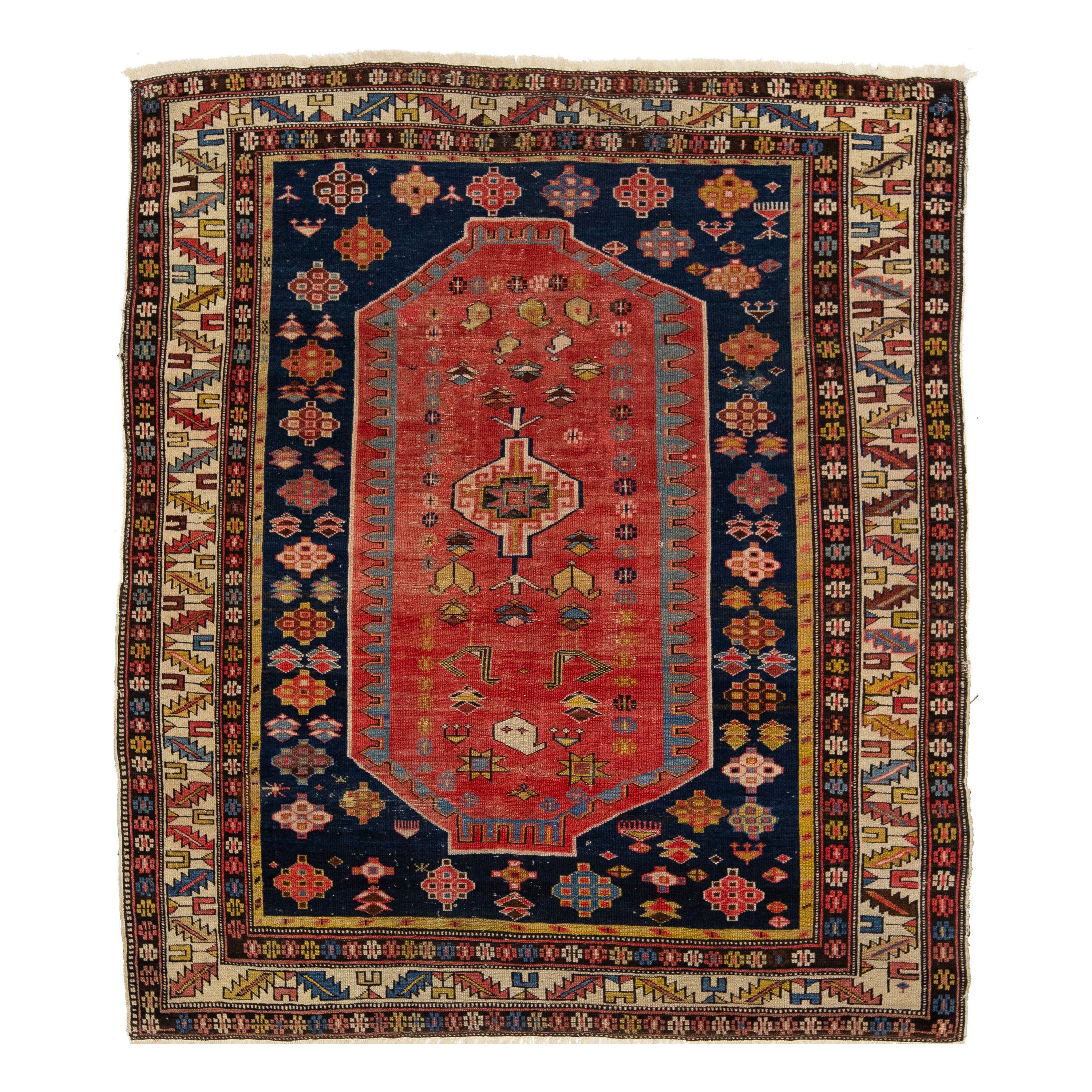 Antiker persischer Shirvan-Roter Wollteppich aus Shirvan mit Stammesmuster