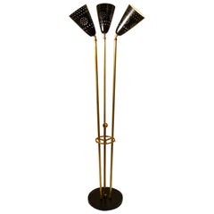 Vintage Italian 1950s Floor Lamp with Articulated Black Perforated Shades and Brass