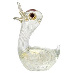 Barovier Toso Murano - Figurine d'oiseau en verre d'art italien transparent et moucheté d'or