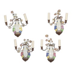 Antique Set of Four Late 19th Century Gilt Brass Porcelain Wall Lights