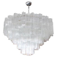 Custom Round Tiered Murano Chandelier with Wavy Clear Glass
