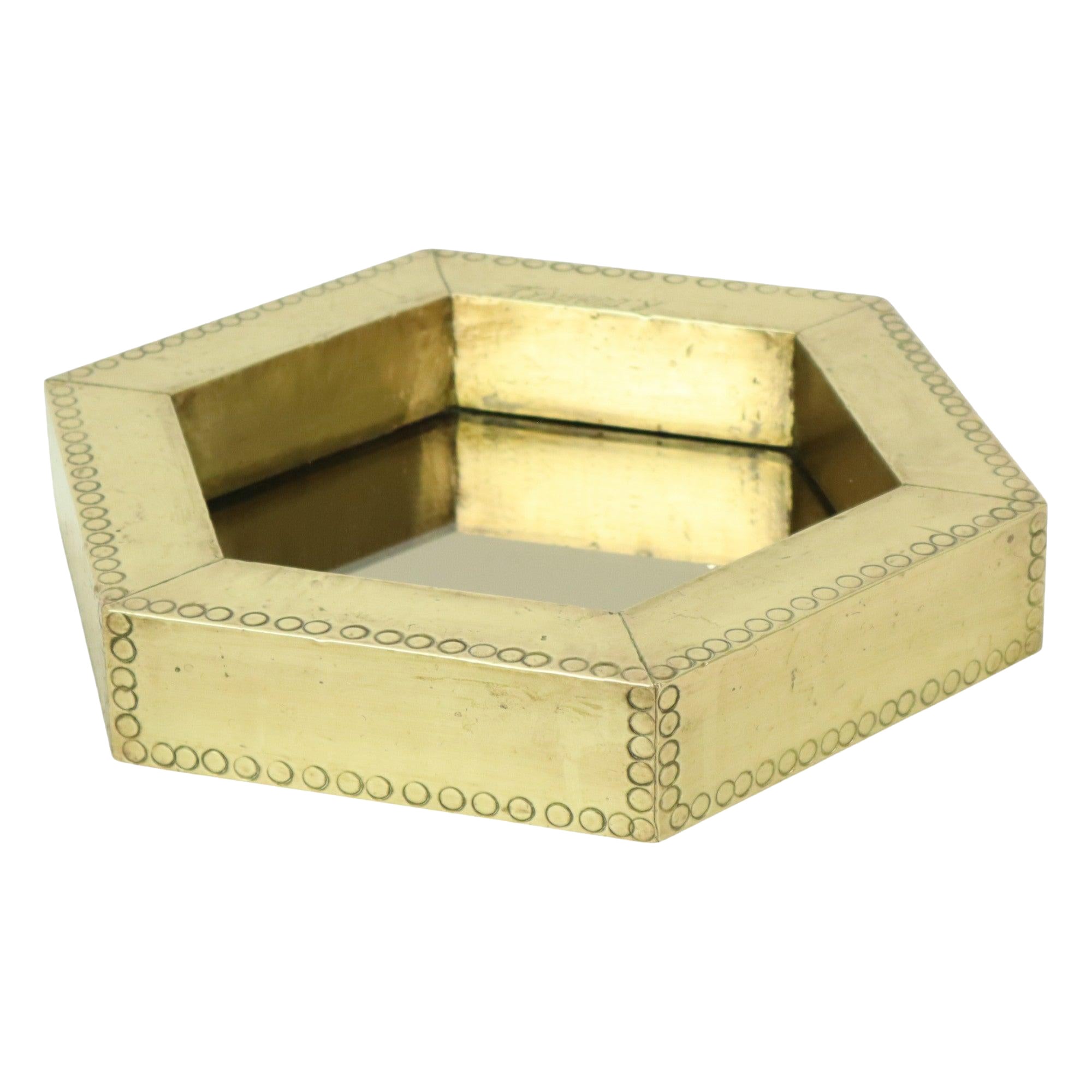 Rare miroir hexagonal en laiton Rodolfo Dubarry 1970 en vente