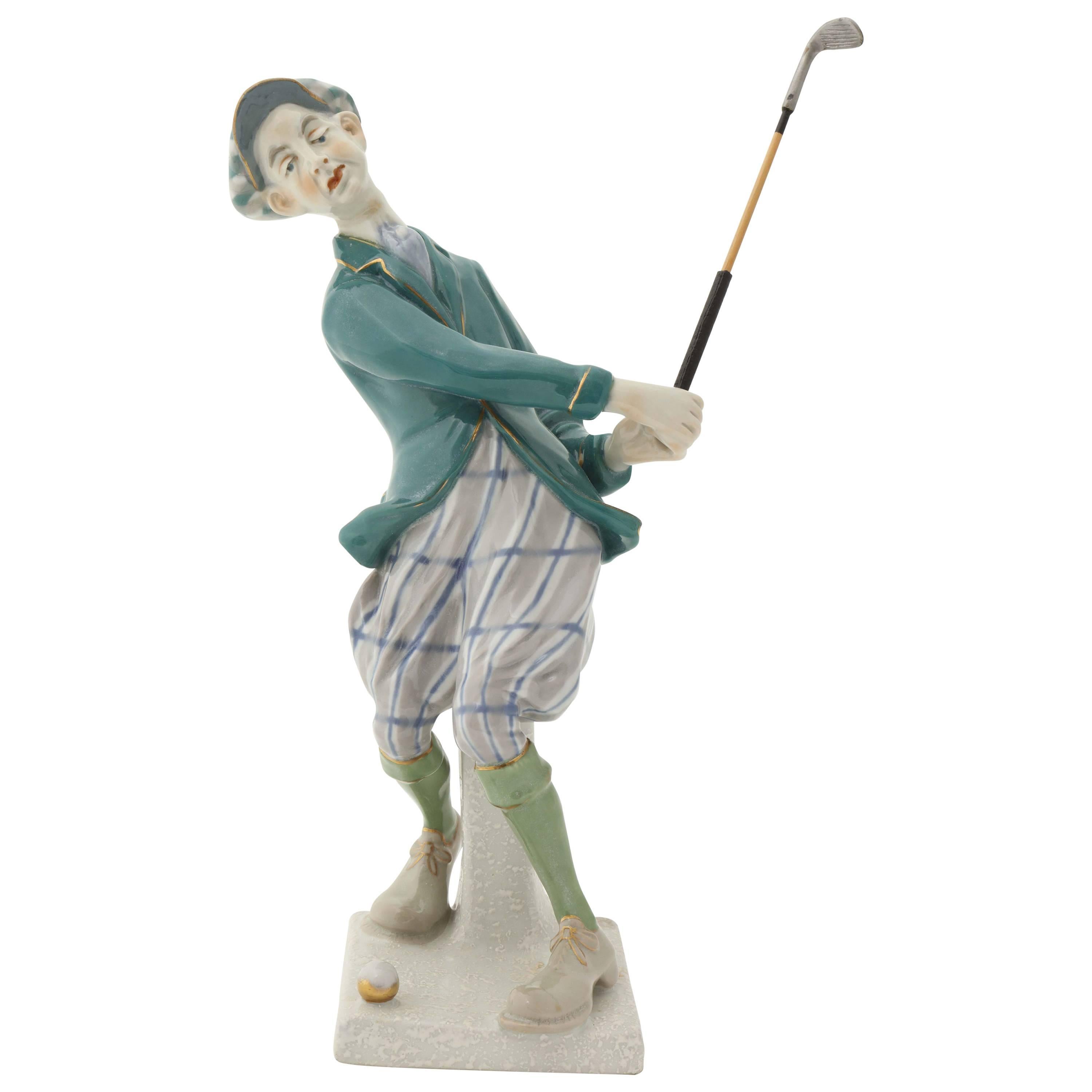 Amphora Ceramic Caricature "Swinging Golfer", circa 1918 For Sale