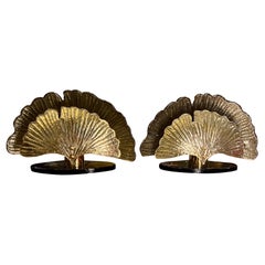 Pair of Gold Mirrored Murano Glass Table Lamps with Ginkgo Leaves, 1980s