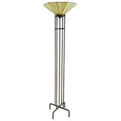 Vintage Art Deco Torchiere with Tiffany Style Glass Shade