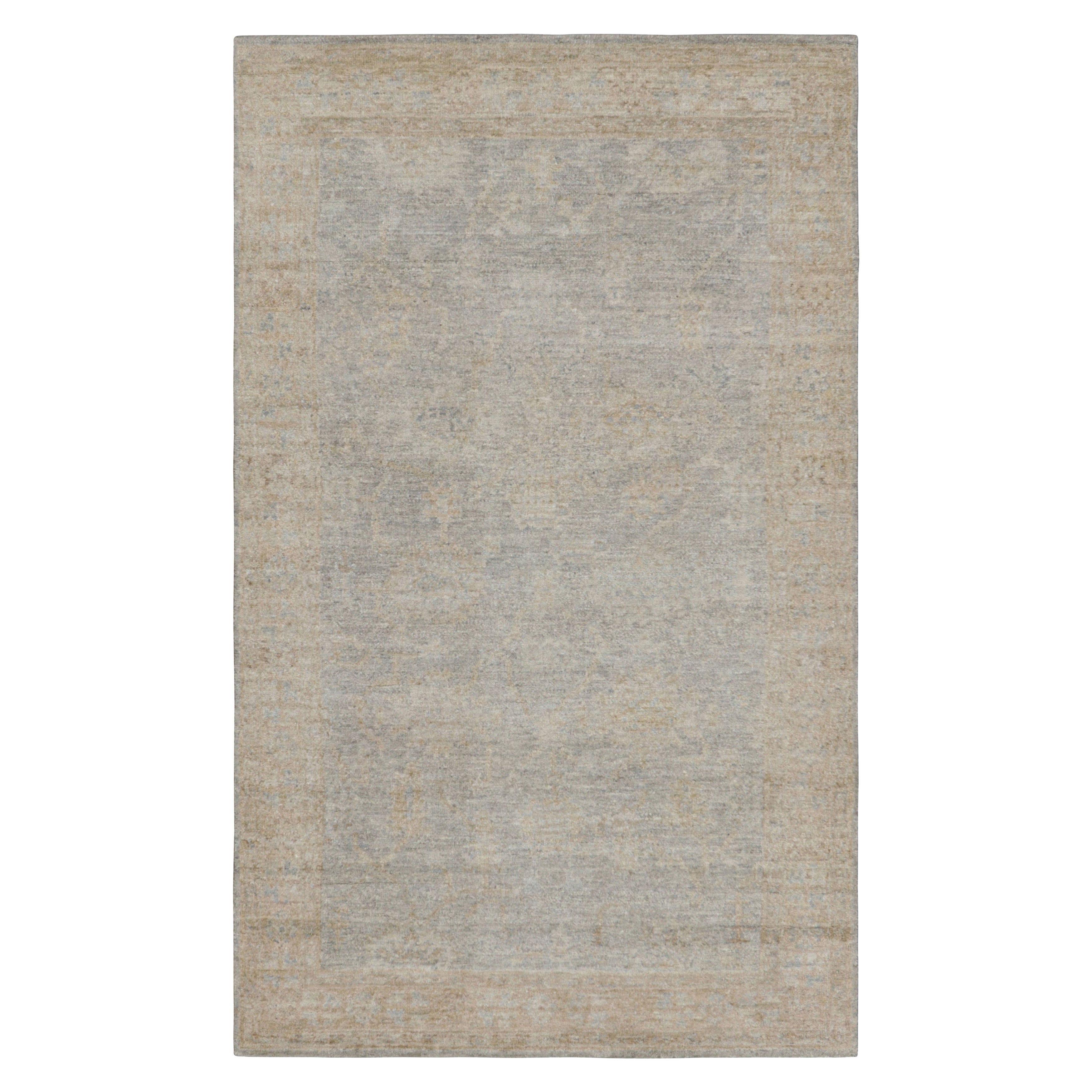 Rug & Kilim’s Oushak Style Rug in Beige-Brown and Gray with Floral Patterns