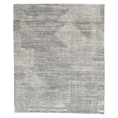 Modern Charcoal and Ivory Linear Geometric Designed Wool Rug 8'3''x10'