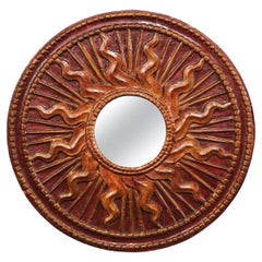 Espejo Decorado de Madera Italiana Tallada del Siglo XIX, Rayos de Sol Ardientes, 2 Pies de Diámetro
