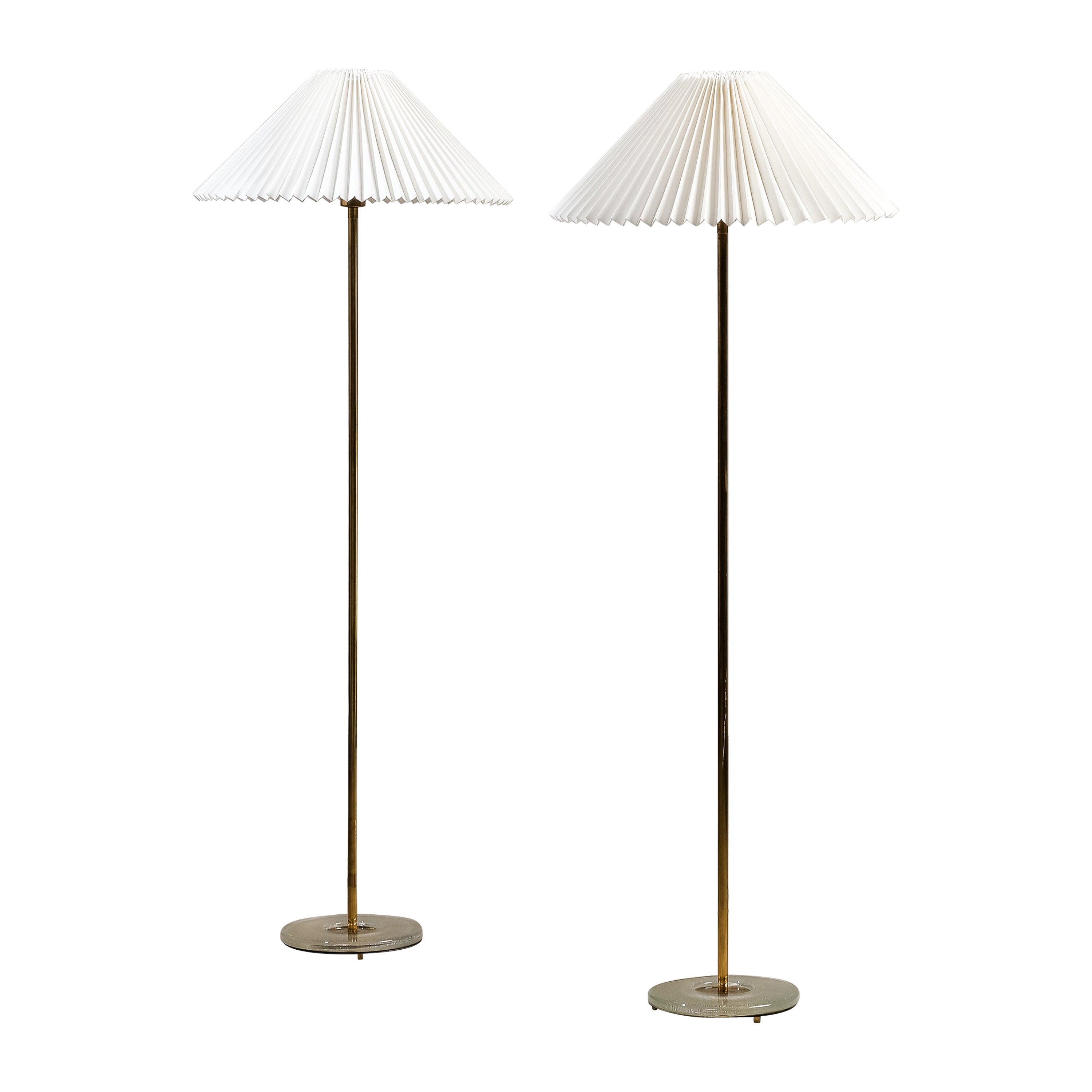 Pair of Mid-Century Modern Swedish Brass & Glass Floor Lamps, 1960s For Sale