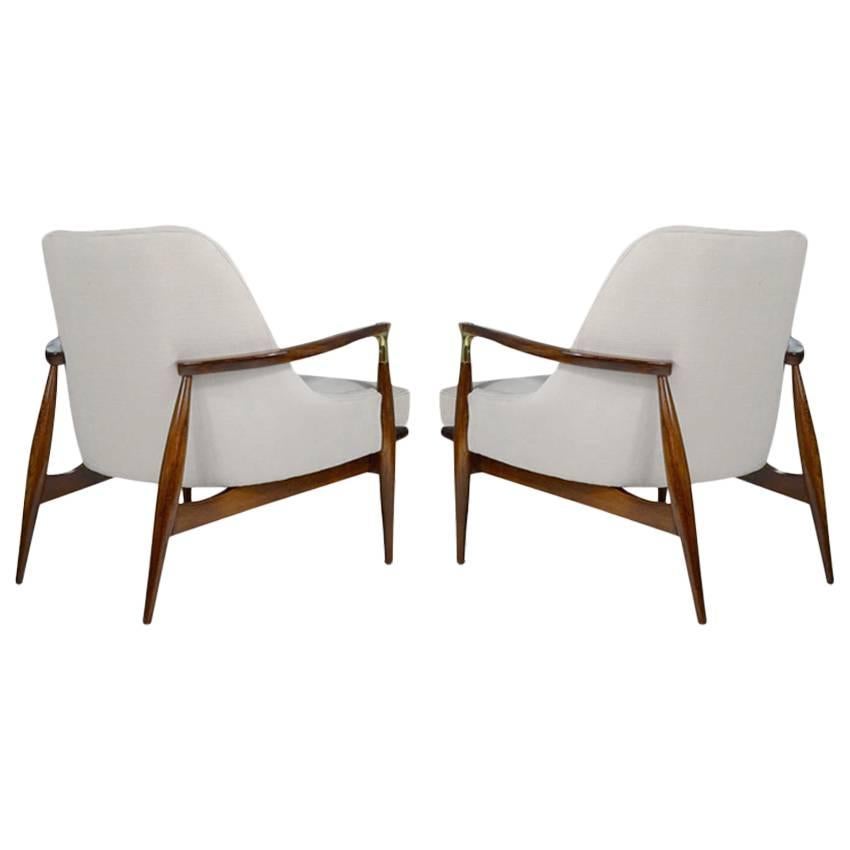 Pair of Danish Modern Walnut Lounge Chairs, circa 1950s