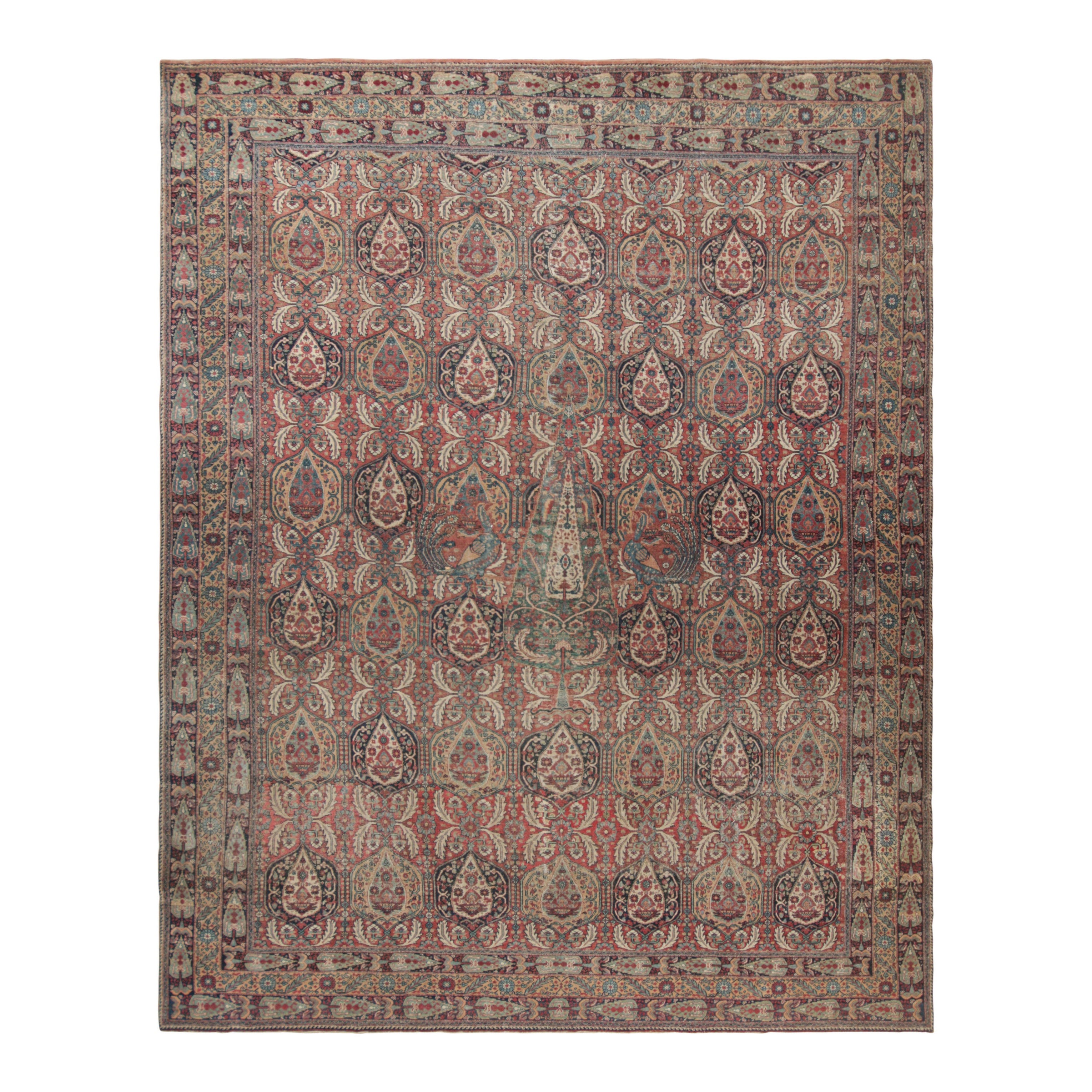 Oversized Antique Kerman Lavar Rug in Red with Floral Patterns  Rug & Kilim