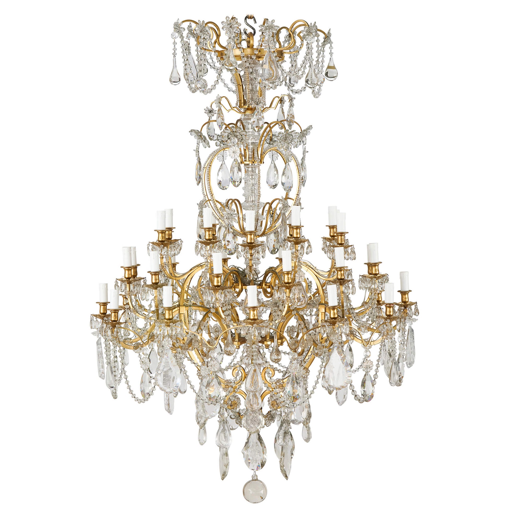 Very Large Antique Crystal Glass and Ormolu Chandelier by Baccarat