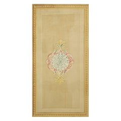 Antique Aubusson Runner Rug in Gold with Floral Medallion  Rug & Kilim