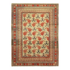 Antiker chinesischer Art déco-Teppich im Art déco-Stil in Creme und Rot mit Wolkenmuster  Rug & Kilim