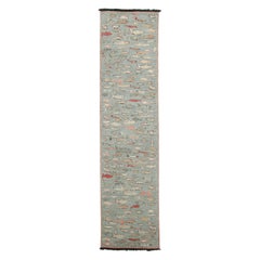 Rug & Kilim's Pictorial Art Runner Rug in Blue with Colorful Fish Illustrations (tapis de course en bleu avec illustrations de poissons colorés)
