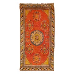 Tapis Samarkand ancien fait à la main avec un motif de médaillon orange