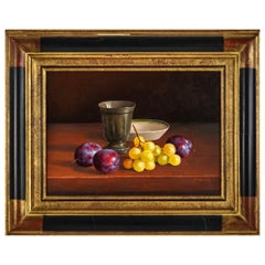 Still Life Painting by Jean Marie Daneis, Raisins Blanc et Prunes