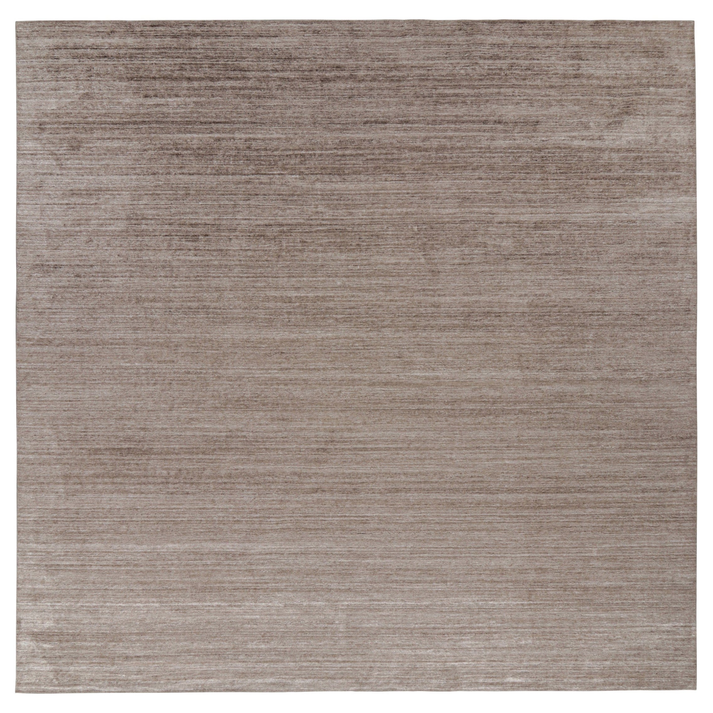 Rug & Kilim's Oversized Textural Square Rug in Solid Beige-Brown Striae (tapis carré texturé surdimensionné en beige et brun)
