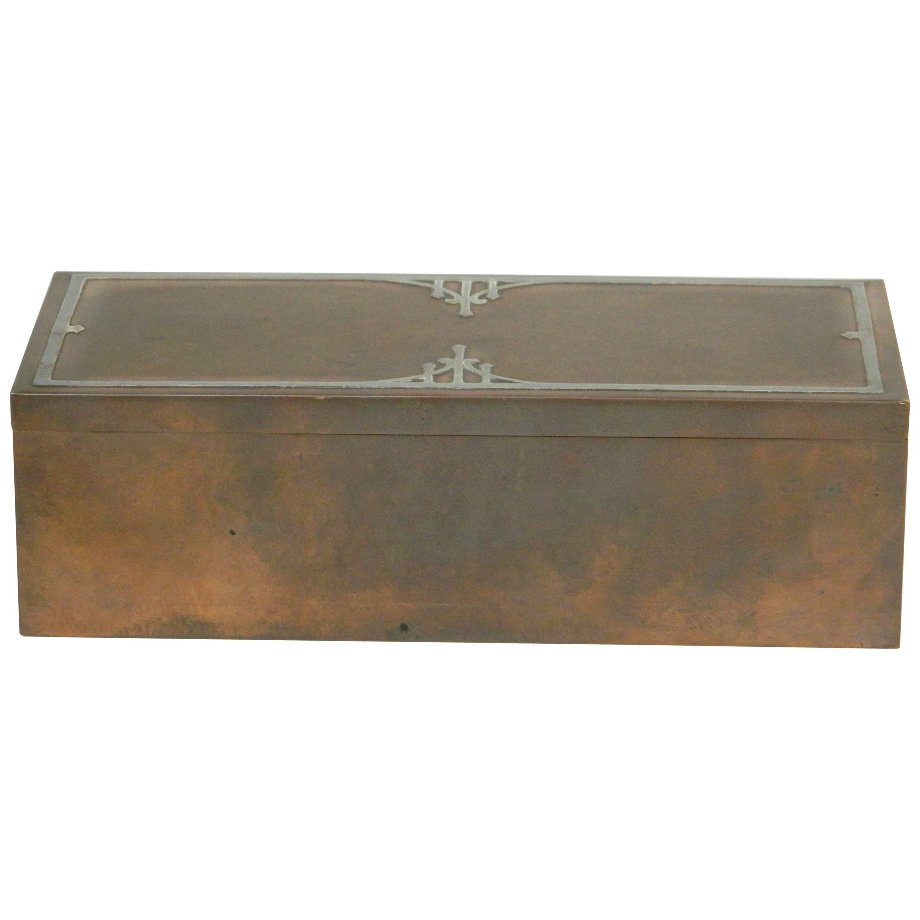 Heintz Bronze Cigar Box with silver inlay  For Sale