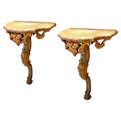 Pair of Venetian 18th Century Painted and Parcel-Gilt Console Tables