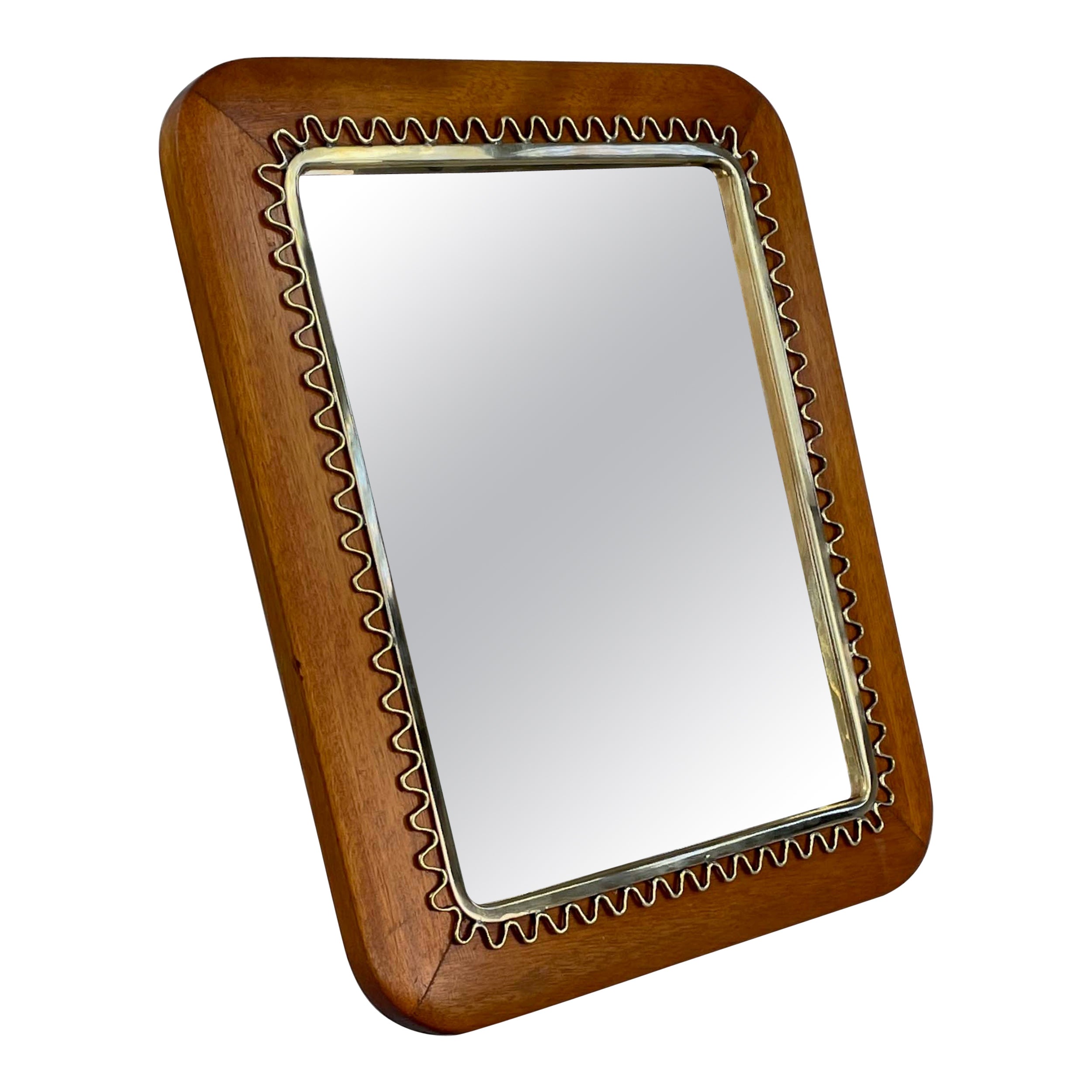 Mahogany & Brass Table Mirror, Sweden 1940s