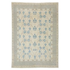 Modern Khotan Designed Wool Rug Handmade In light Gray and Beige