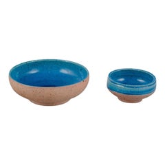 Vintage Nils Kähler, Kähler. Two ceramic bowls. Partially unglazed with turquoise glaze