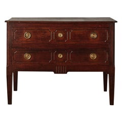 Antique French 18th century rustic commode two drawers with flutted tapered legs