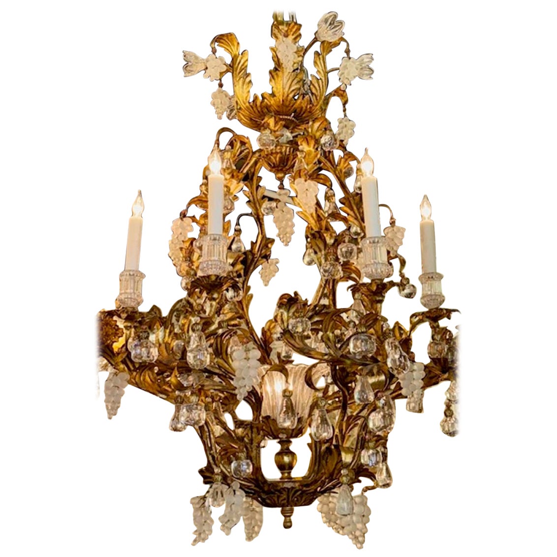 19th Century Italian Gilt Tole and Crystal Chandelier