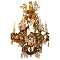 19th Century Italian Gilt Tole and Crystal Chandelier